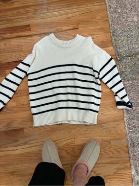 Z Supply Ivory Crewneck Sweater with Navy Stripes